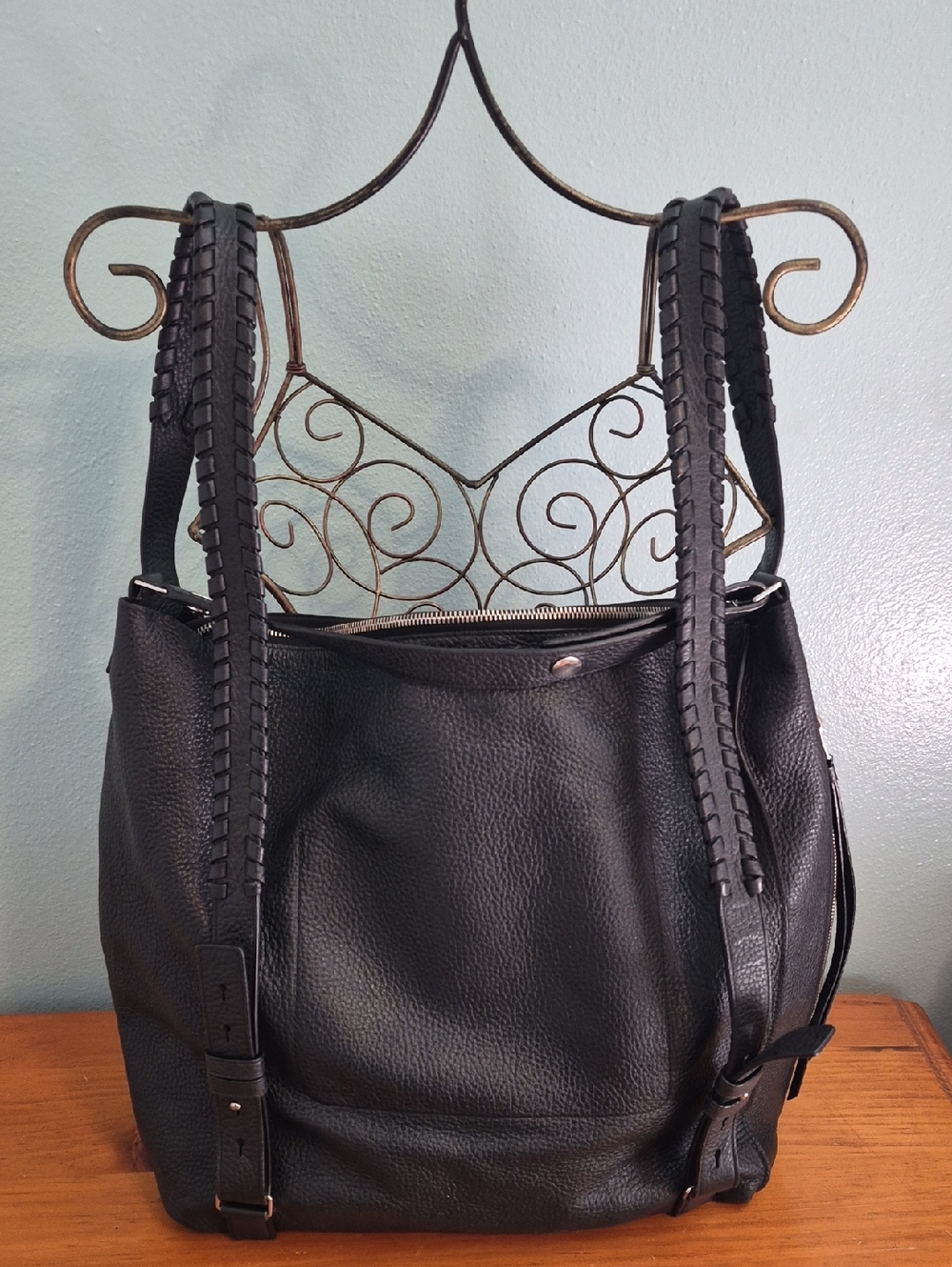 All Saints Black Leather Backpack Purse Tote Shoulder Bag - Picture 2 of 6